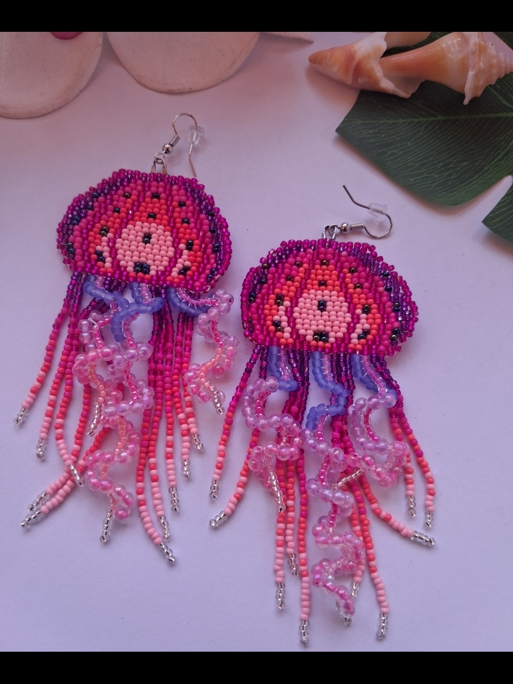 Handmade Beaded Jellyfish Earrings - Pink & Purple